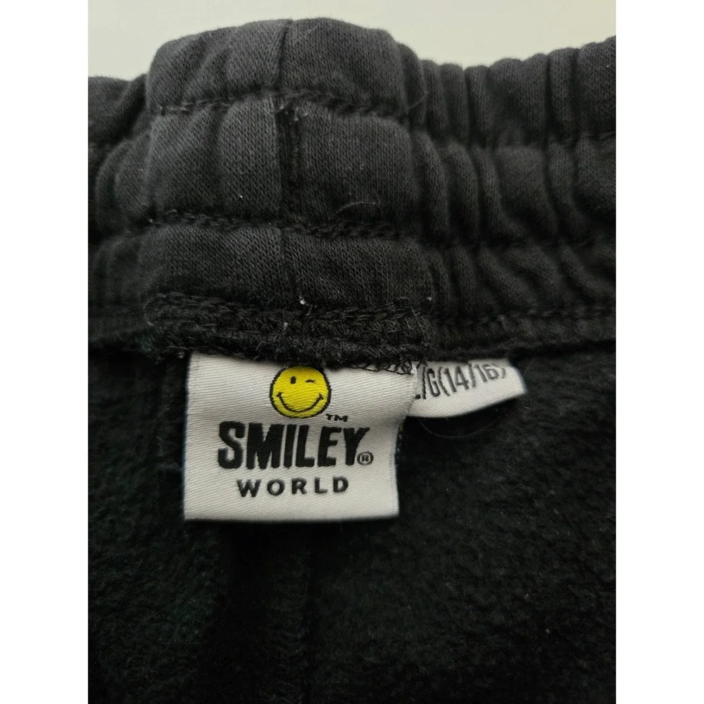 Smiley World Kids Sweatpants Black Size L 14/16 Joggers Pants‎ Happy Face